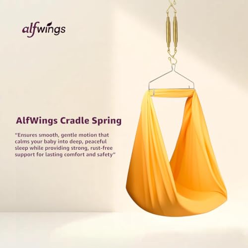 Image of Combo Set Baby Cradle Spring and Hanger | Up to 20 Kg | for Swing Jhula Straight Hanging Spring for, Thottil Hook Jhoola Palna (Gold, Center Hole)