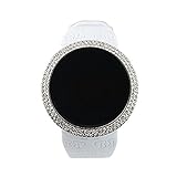 Techno Pave Iced Out Bling Lab Created Silver White Digital Touch Screen Sports Watch Silicone Band