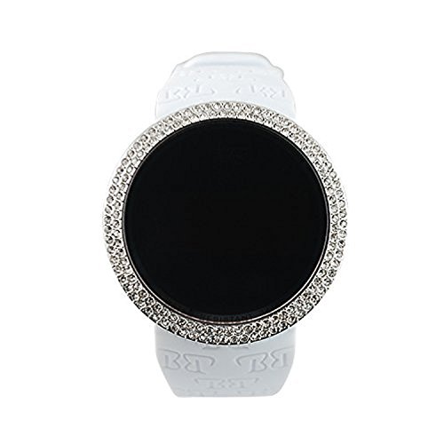 Techno Pave Iced Style Bling Lab Created Gold Plated White Digital Touch Screen Sports Watch Rubber Silicone Band