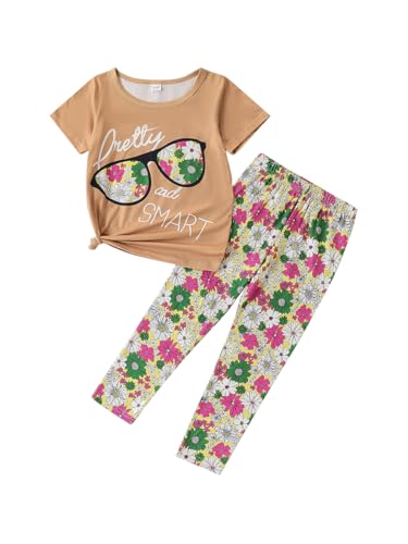 Image of 4-7T Kids Toddler Girls Print Outfits Short sleeved Flower Printed Top+Flower Print Pants Set
