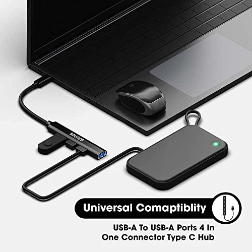 Image of Sounce 4-in-1 Portable Type-C Hub (Type-C to 4 USB-A Ports) with Aluminum Shell, USB Port Hub 3.0 Compatible for PC, Mac Pro, Mac mini, iMac, Tablet, and Smartphone