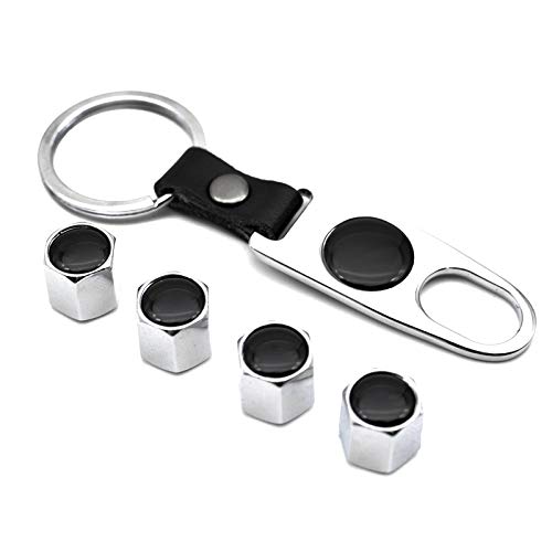 MECHCOS Car Tire Valve Caps and Keychain Wrench Combo, Universal Car Wheel Tire Valve Stem Air Cap Covers for Cars, SUVs, Bike and Bicycle, Trucks, Motorcycles, Zinc Alloy (Silver, 4 Pack)