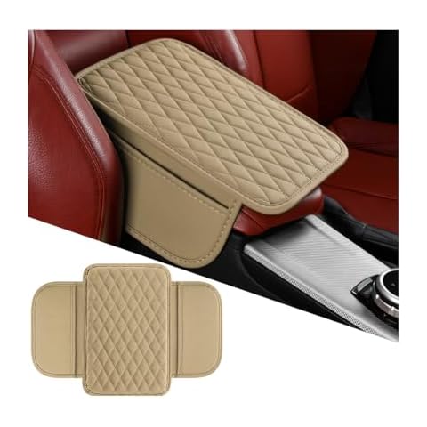 Mandark Car Center Console Cover, Microfiber Leather Vehicle Armrest Protector Cushion with 2 Storage Bags, Auto Interior Arm Rest Seat Box Pad Accessories, Universal for SUV, Sedan, Truck (Beige) Cover