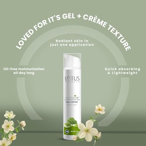 Image of Lotus Herbals WhiteGlow Skin Whitening And Brightening Gel Cream| Hydrates, Removes Dark Spots And Tanning, Gives Radiant Glow | With Niacinamide | Face Cream For Men And Women| All Skin Types | 75g Pack of 3