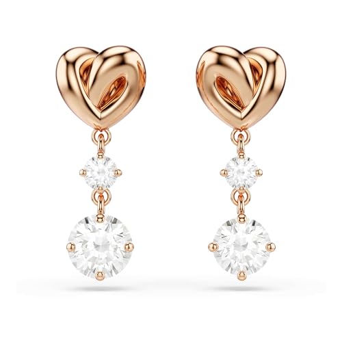 Swarovski Lifelong Heart Drop Pierced Earrings for Women Set of White Crystal Heart Design Earrings with Rose-Gold Tone Plating