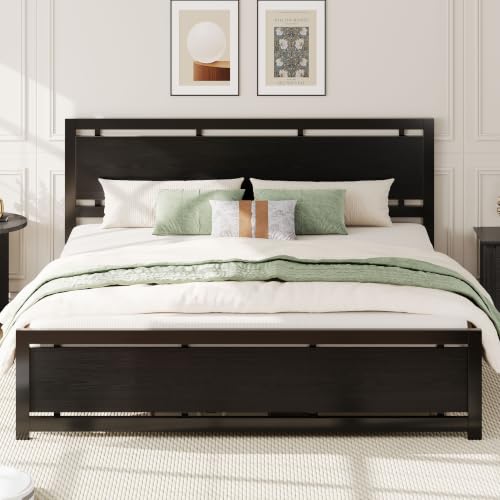 Image of LIKIMIO King Bed Frame with Headboard and Footboard, Metal Strong Supports, Easy Assembly, Noise-Free, No Box Spring Needed, Black