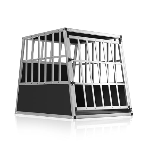 CADOCAŽ Cage de Transport L pour Animaux Aluminium MDF Noir Argent Caisse Chien boîte Box de Transport Voiture