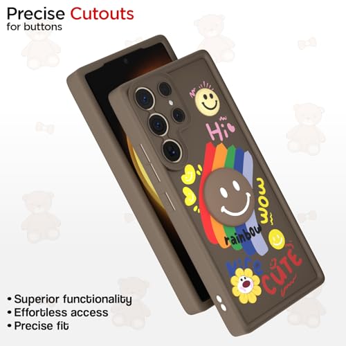 Image of Pikkme Back Cover for Samsung Galaxy S23 Ultra 5G | Soft Silicone| Cute Rainbow Smile & 3D Cartoon Flower Design | Shockproof Raised Camera Protection Bumper Case (Brown)