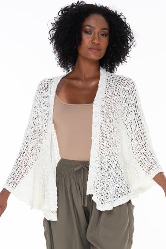 Image of SHU-SHI Lightweight Open Front Cardigan for Women Hollow Out Sweater Knitted Poncho Batwing Loose Popcorn Shawl Boho Wrap