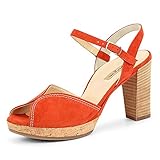 Innensohle: Leder Paul Green 7548 046 Damen modische Sandalette aus Veloursleder mit 65-mm-Absatz, Groesse 37 1/2, orange