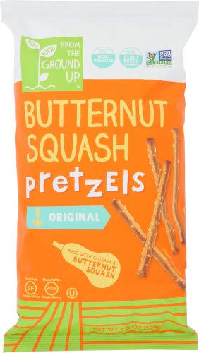 Real Food From the Ground Up Butternut Squash Pretzel Variety Bundle of TWO: One Bag of Sticks and One Bag of Twists