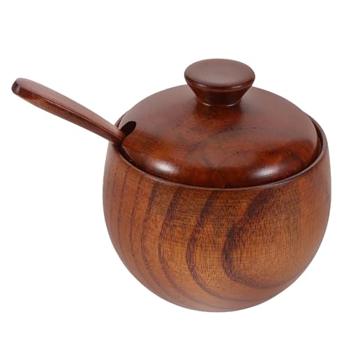 FUNOMOCYA Spice Canister with Lid and Spoon Wooden Salt Holder Sugar Bowls with Lid Salt Container Salt Keeper for Storing Salt Sugar Spice