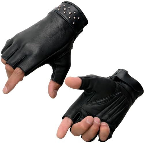 Milwaukee Leather Women's Leather Motorcycle Fingerless Hand Gloves - Medium