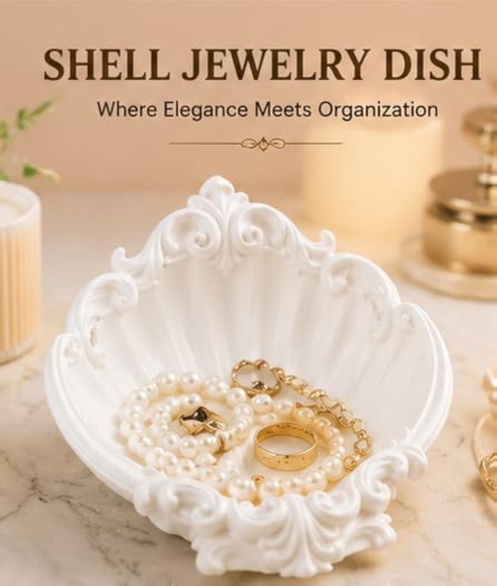 Ornate Shell-Shaped Jewellery Dish Vanity Organiser