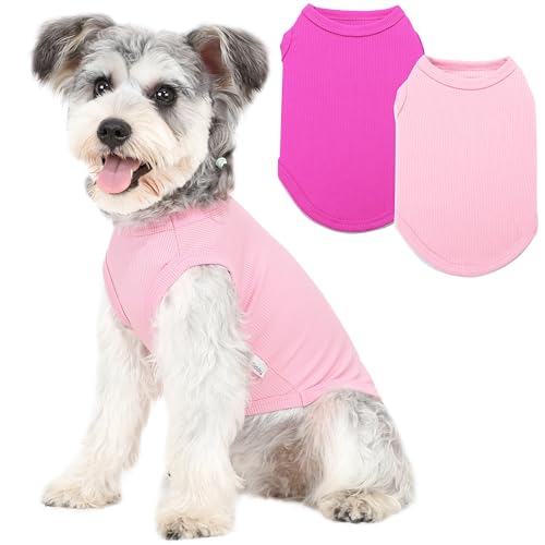 2 Pack Dog Clothes for Small Dogs Summer Dog Shirt Vest Girl Boy Lightweight Puppy T-Shirts Blank Soft and Cool Pet Clothing Sleeveless Medium Large Dog Outfit (Pink+D-Pink, Large)