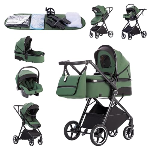 Zkipm Carrito de Bebe 3 en 1, Conjunto Plegable Portátil con un solo Toque Carrito Bebe, Con Asiento y Reclinable Silla de Paseo, Incluye mosquitera, funda para la lluvia, portavasos, bolsa,0 a 3 años