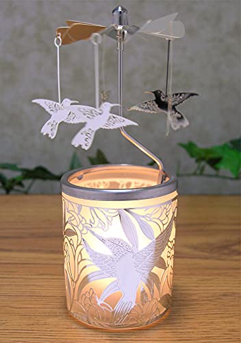 Revolving Hummingbird Candle Holder - Hanging Silver Rotating Hummingbirds - Spinner Scandinavian Designs - 6 1/4