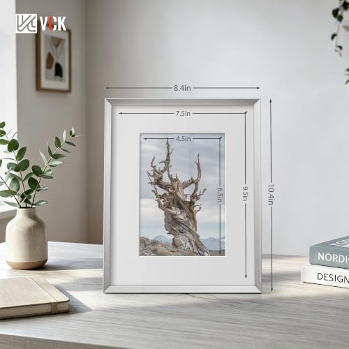 Image of VCK 8x10 Picture Frame Silver 3-Pack, Minimalist Metal Frames with Tempered Glass, Display Photo 5x7 with Mat or 8 by 10 Without, Modern Decor for Home, Office, Studio, Wall Hanging or Tabletop