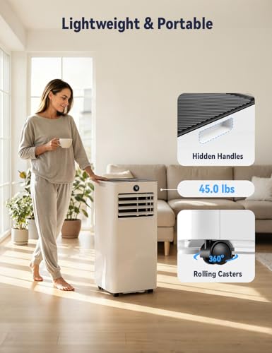 Image of 8000BTU Portable AC, 4-in-1 350 Sq. Ft, Quiet for rooms | Quiet 8000BTU AC cools 350sq.ft, 4-in-1 cool /fan /dry /sleep, remote, timer, LED, window kit, for bedroom /office /dorm.
