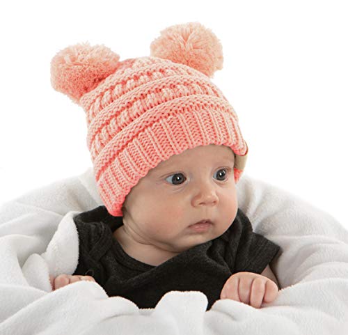 Image of Funky Junque Exclusives Baby Infant Beanie Knit Warm Winter Double Pom Pom Skull Cap Hat