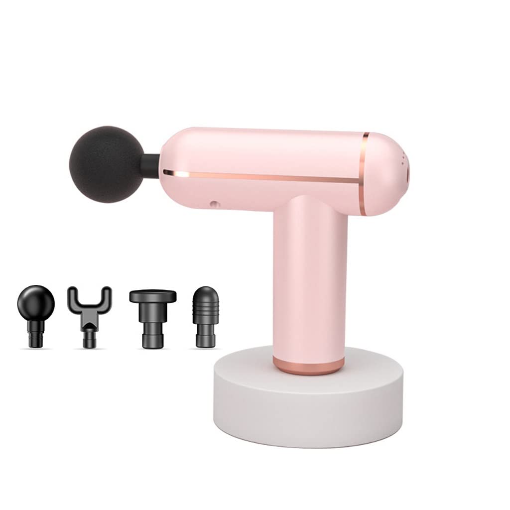 XMING 4 głowice masujące pistolet do masażu dziewczyny Mini masażer mięśni profesjonalnej klasy Home Fitness wielofunkcyjny cichy instrument z membraną mięśniową (Color : Pink)
