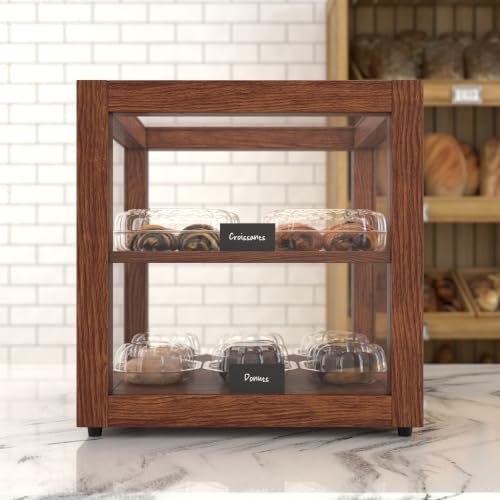 Image of KoolMore 15 in. Dark Wood Countertop Open Back Dry Bakery Display Case, Pastry, Cake and Bread Display with Tempered Glass