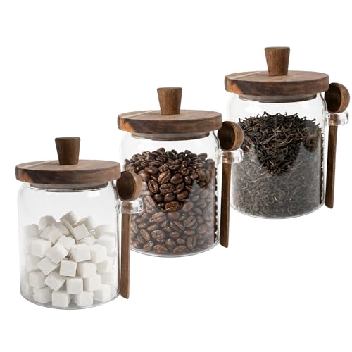 Piscepio Set of 3 Glass Jars Containers with Wooden Lids