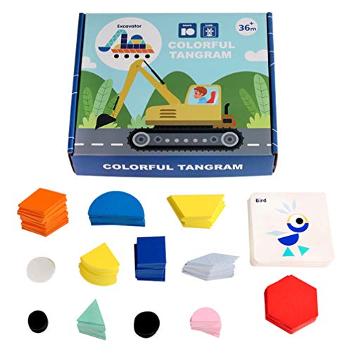 Toyvian Enigmas de Tangram de Madeira para Crianças Blocos de Padrão de Madeira Definidos Formas Geo