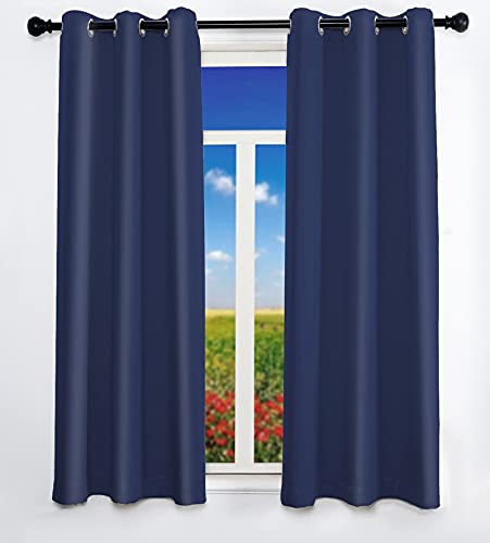2 Panels Set Blackout Bedroom Living Room Curtains 63 inch Length Navy Blue Room Darkening Curtains Thermal Insulated Curtains with 6 Grommets 52 inch Width