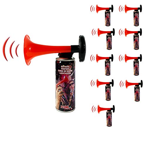 10 Stück Druckluftfanfare Gasdruckfanfare Air Horn je 210ml Stadion Fanfare für Sport Veranstaltungen und als Warnsingnal Drucklufthupe Gashupe