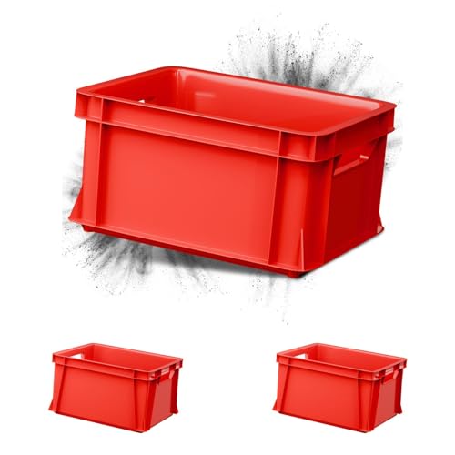 ARTECSIS Lot de 3 Caisses en plastique 29L - 41X34x24 cm - Rouge/Bac de rangement empilable