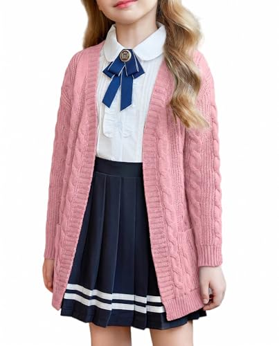 Image of Arshiner Girls Open Front Cardigan Long Sleeve Casual Kids Fall Clothes Solid Thick Chunky Sweater Coat with Pockets