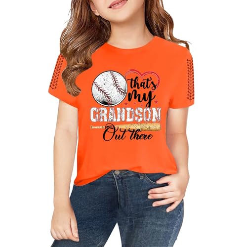 Kids Girls Baseball Printed Trendy Tees Short Sleeve Crewneck T-Shirts Girls Boys Athletic (Orange #2, 12-13 Years)