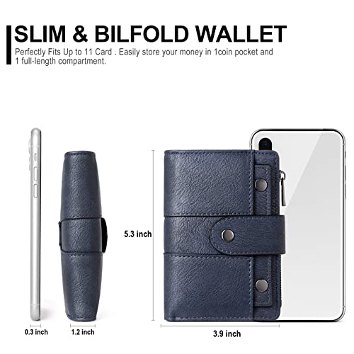 Image of CLUCI Small Wallet for Women Leather Bifold Multi Mini Card Holder Organizer Designer Ladies Zipper Coin with Removable ID Window, Blue, small, Bifold Wallet