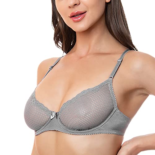 Image of Wingslove Women's Sexy 1 /2 Cup Lace Bra Balconette Mesh Underwired Demi Shelf Bra Unlined See Through Bralette