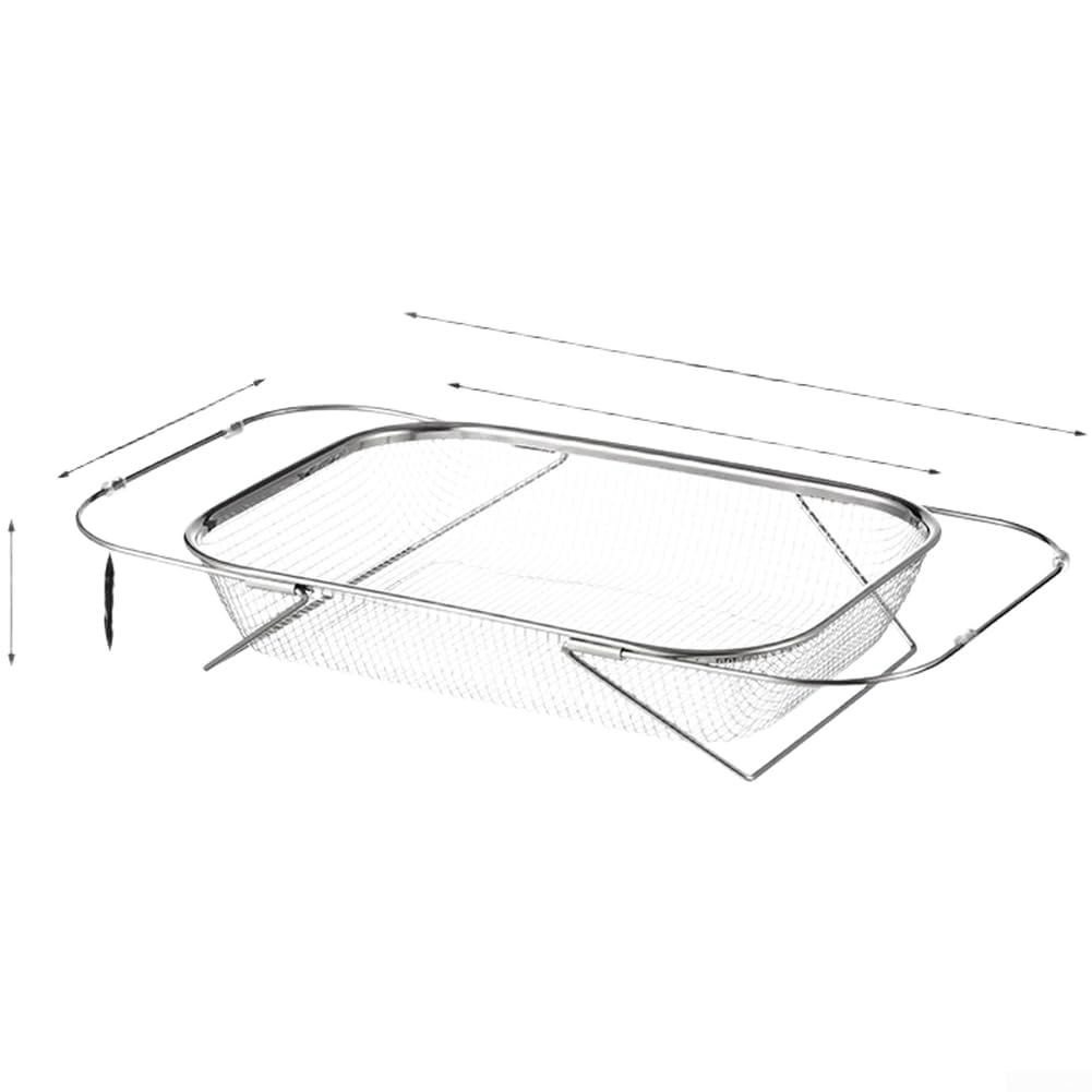 Cesta telescópica de acero inoxidable para fregadero con drenaje de malla y ranuras organizadoras para un secado eficiente (D)