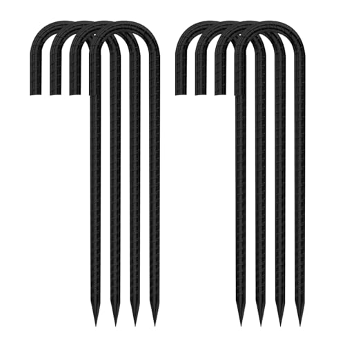 Black Metal Stakes, 8 Set J Hook Extra Heavy Duty Rebar Stake,?12 inch Long Enough? Rust Proof Coated Steel Ground Stakes Ground Anchors, Garden Stake Metal Stakes Tent Stakes Trampoline Anchors