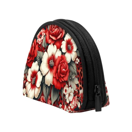 Portable Coin Purse Flowers-Leopard-Print Mini Zippered Money Pouch Card Holder4