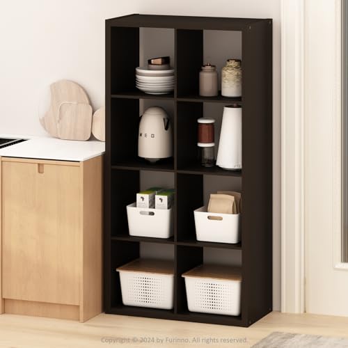 Image of Furinno HERMITE 8-Cube Kitchen Island, Extra Thick Coffee Bar, Dark Oak