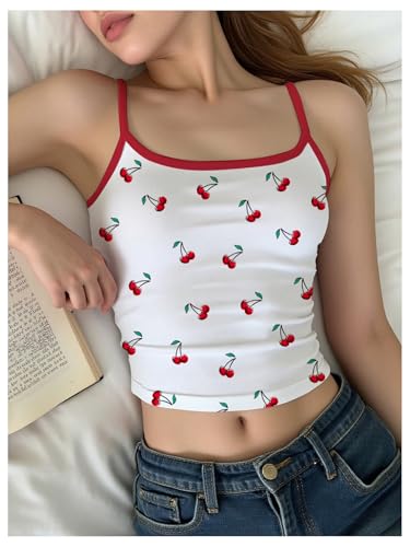 SweatyRocks Girl's Cherry Spaghetti Strap Camisole Cami Sleeveless Scoop Neck Cute Tank Top3