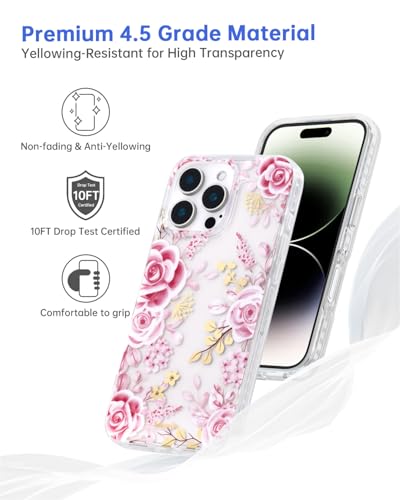 Coque iPhone 16 Pro Max or rose pastel florale premium - 5