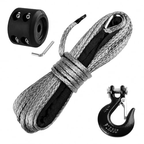 Ucreative 3/16 Inch x 50 Feet Synthetic Winch Rope 8,350LBs Line Cable with Hook and Stopper for ATV UTV (Gray)
