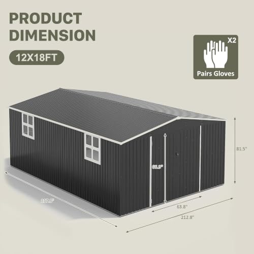 Image of Polar Aurora 12x18 FT Outdoor Storage Shed | Metal Shed with Window, Updated Frame Structure and Lockable Doors for Backyard Garden Patio Lawn, Black