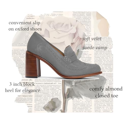 MOOMMO Women Chunky Block High Heel Loafer Pumps Round Closed Toe Slip On Oxford Shoes 3 Inch Heels Patent Leather Work Pumps Office Ladies Wingtip Dress Loafers Formal Business Party Retro 4-11 M US3