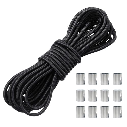 VEGCOO 6 mm x 12 m Tendeur Elastique Noir Cordon, Corde Extensible en Caoutchouc, Tendeur Élastique Noir, Corde Elastique pour Bache, Remorque, Bateau, Camping...