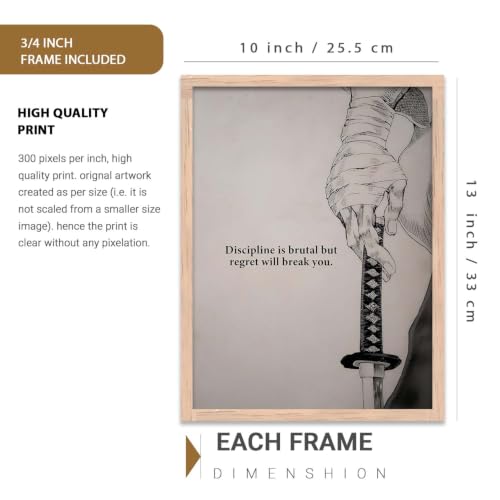 Image of kotart Japanese Samurai Motivational Art Wall Framed Posters | Aesthetic Japanese Theme Framed Poster for Living Room Bedroom Gaming Room Studio Wall Decor Set Of 3 (10X13 inch)