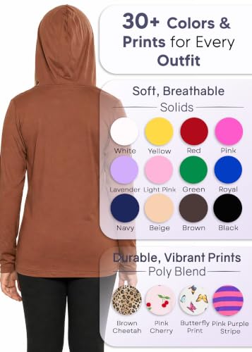 Image of Shirts for Girls Long Sleeve Crew Neck Top, Hoodie or 3 /4 Sleeve Soft Stretch Kids Lightweight Size 2-16