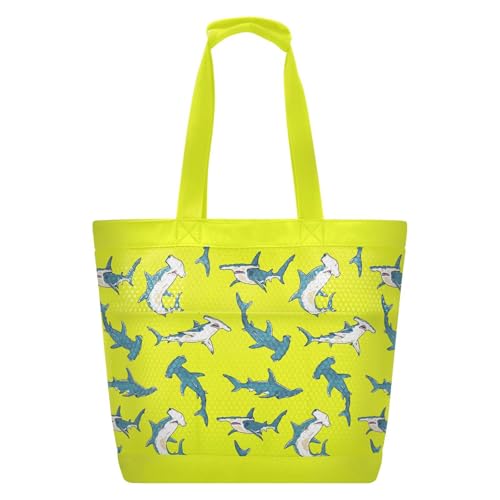 Waterproof Beach Tote Pool Bags for Women Sharks Large Gym Tote Carry On Bag Compartment for Weekender Travel