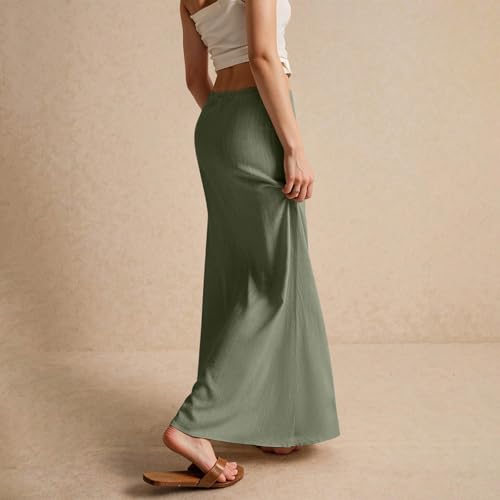 Linen Maxi Skirts for Women Summer 2025 Vacation Boho Skirt Comfy Drawstring Low Waist A Line Skirt Long Cover Ups4