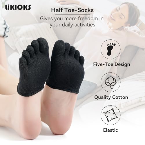 Image of likloks Half Socks for Women Cotton Toe Topper Hidden Non-Slip Toe Separation Liner Socks, Pink - 6 Pairs